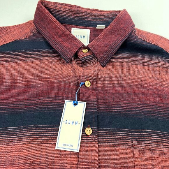 Rowm Big Man 2XB Shirt Red and Black Striped Button-Up Long Sleeve Light Flannel - Picture 7 of 12